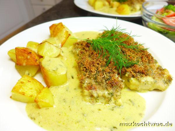 Fischfilet in Senfrahm mit kross-würziger Parmesankruste