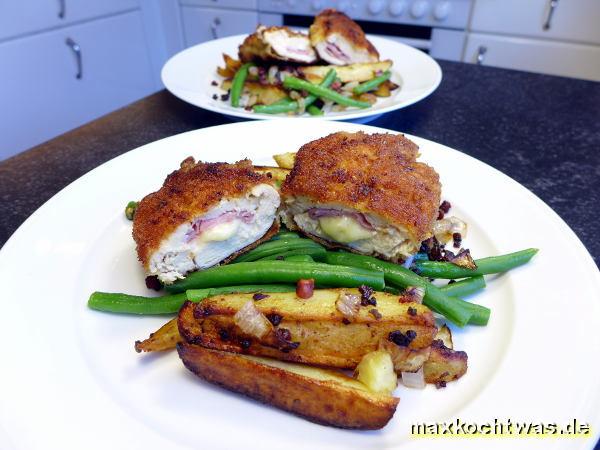 Cordon Bleu vom Maishähnchen mit Speckbohnen