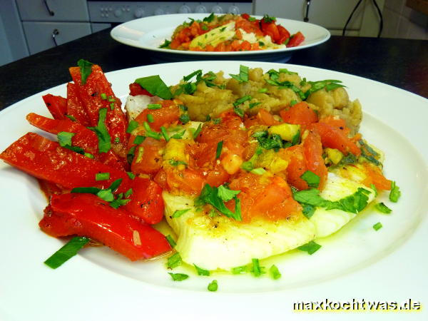 Heilbuttfilets mit Safran, Tomaten und Orange