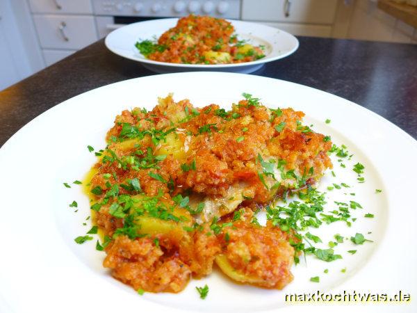 Überbackener Kabeljau auf Kartoffeln