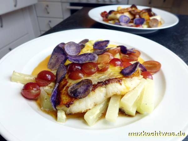 Sauerbraten vom Kabeljau mit Aceto-Trauben und blauen ...