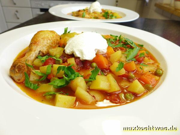 Kartoffeleintopf mit Hähnchenkeulen