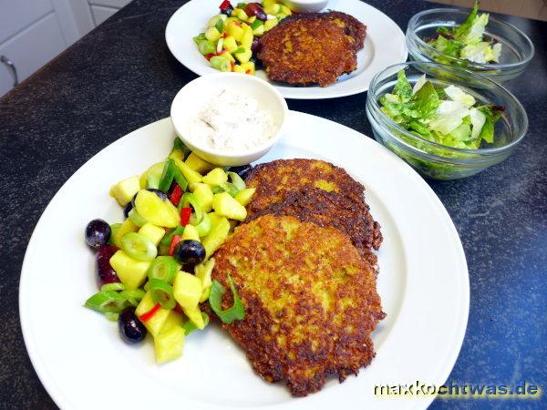 Kürbis-Kartoffelpuffer mit Mango