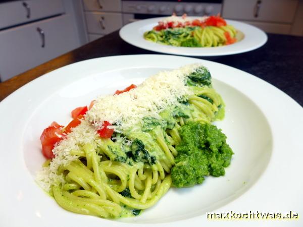 Linguine mit Baby-Spinat und Walnuss-Pesto