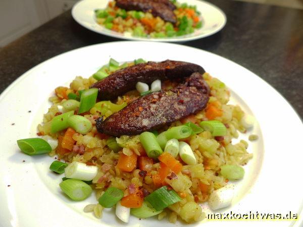 Linsengemüse mit Knusprig Gebratener Blutwurst