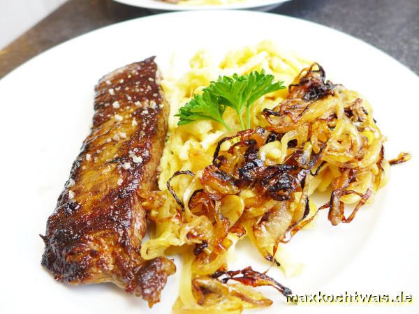 Mariniertes Flanksteak mit Käsespätzle