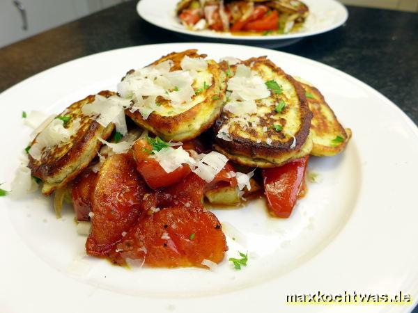 Ricottaküchlein mit gedünsteten Tomaten