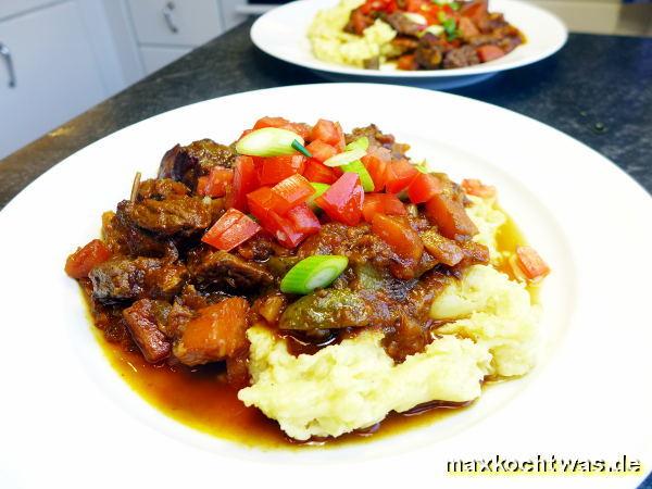 Rinderragout mit Gemüse und Malzbier