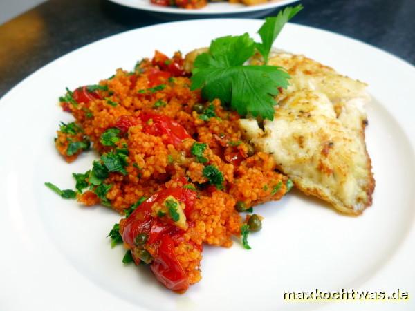 Rotbarsch auf Tomaten-Kapern-Couscous