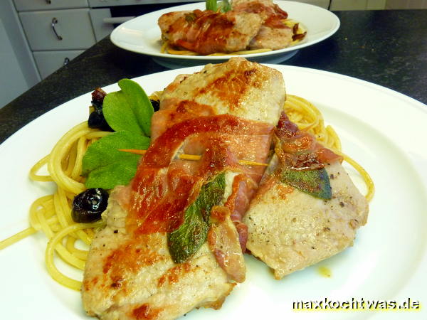 Saltimbocca mit Spaghetti in Olivenbutter