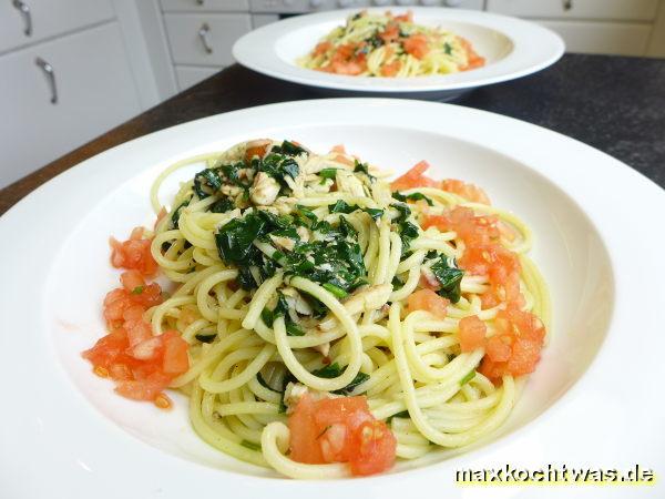 Bärlauchspaghetti mit geräuchertem Fisch