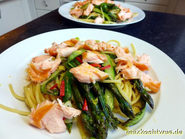 maxkochtwas - Spaghetti mit grünem Spargel &amp; Lachs