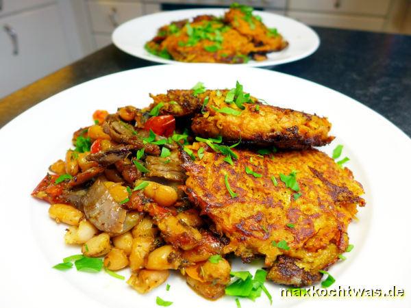 Süßkartoffelpuffer mit Bohnen