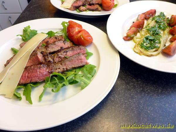 Tagliata auf Rukola und Gegrillter fenchel