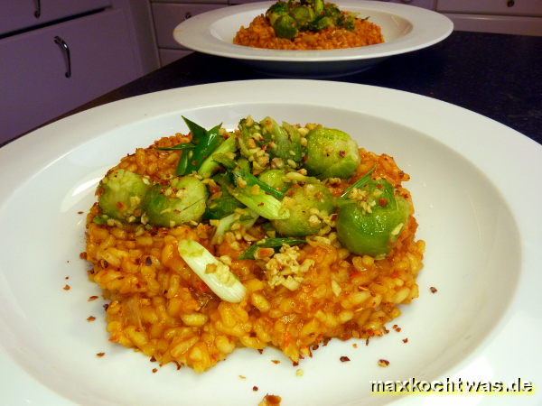 Zwiebel-Risotto mit Rosenkohl